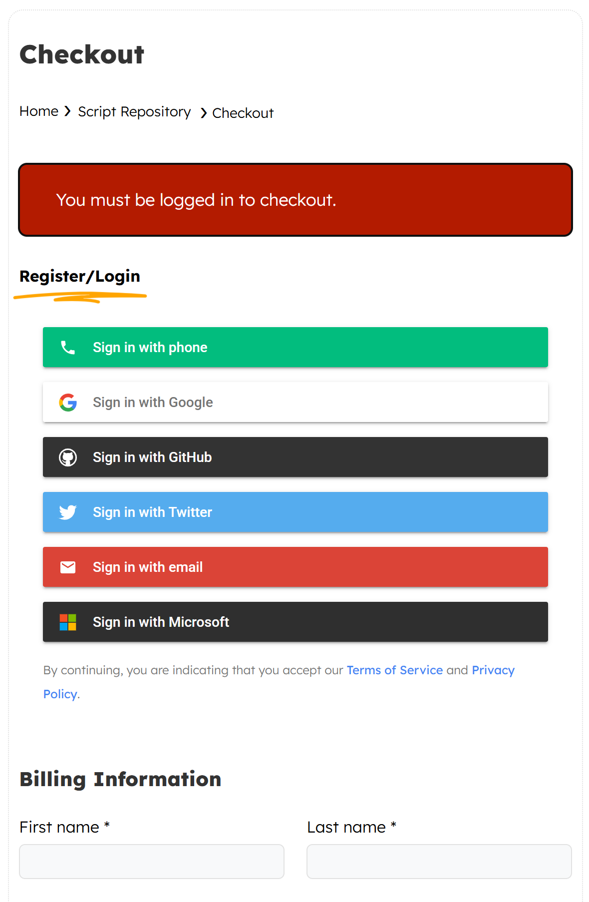 Legal Links Settings